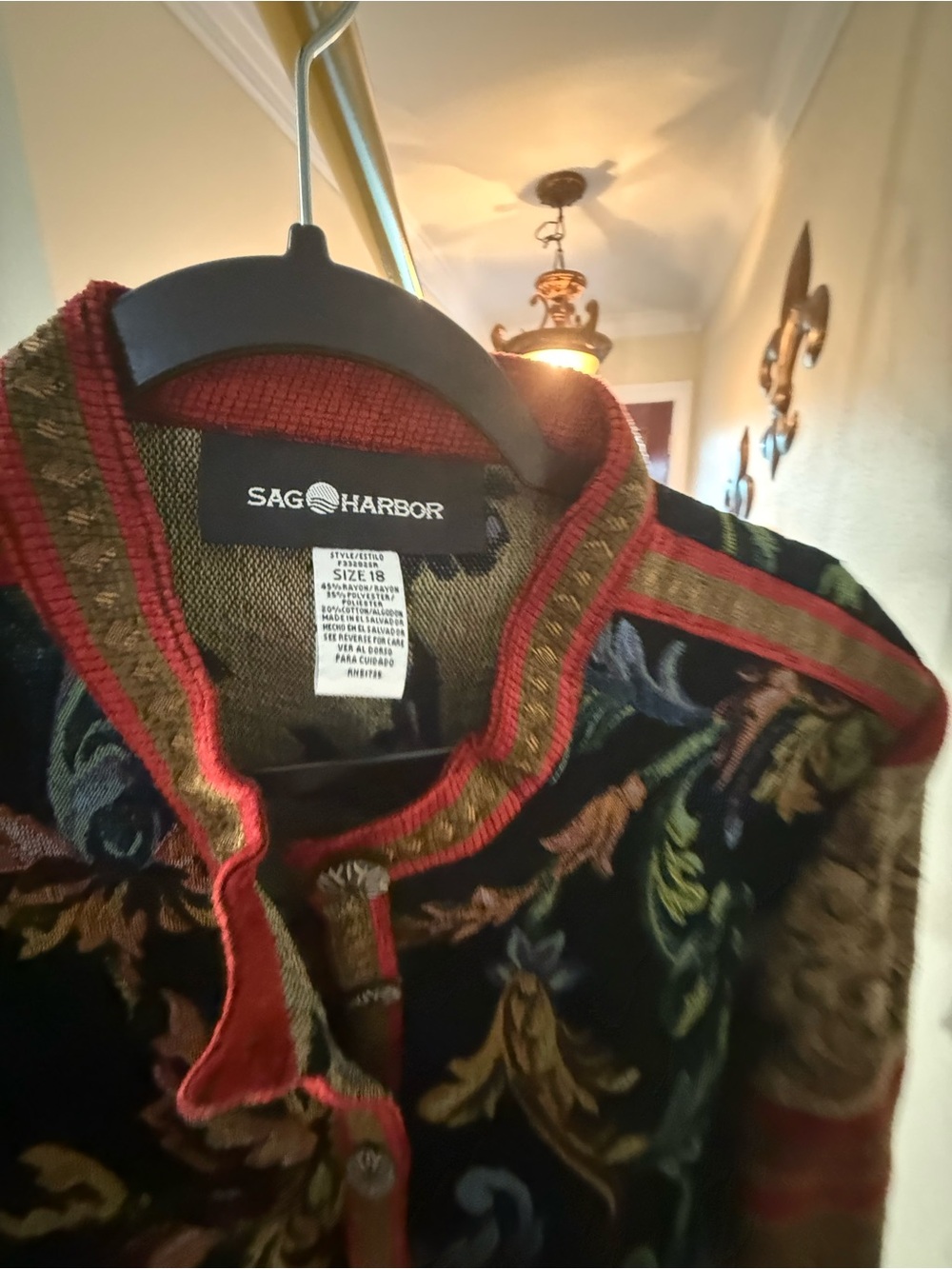 Sag Harbor Multicolor Floral Jacquard Jacket with Red Trim